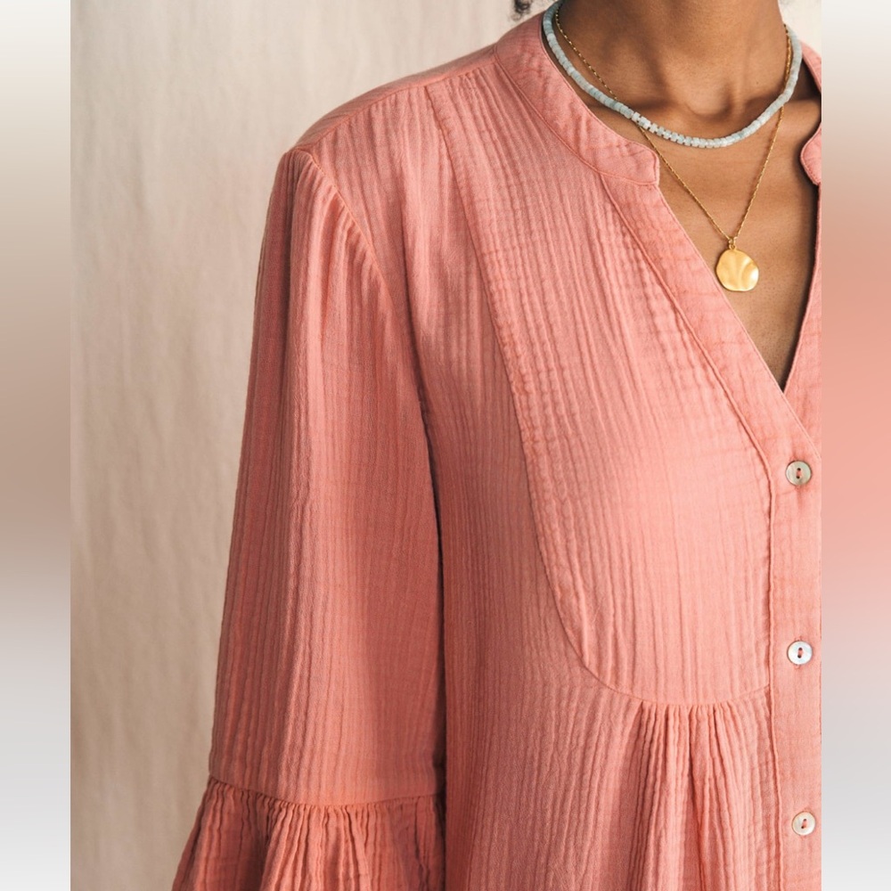 NWT Faherty Kasey Organic Cotton Tiered Dress in coral size small - Picture 2 of 7